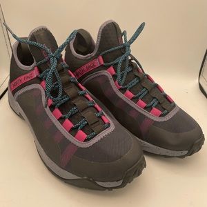 The North Face Gray and Pink Trail Sneakers with Teal Laces